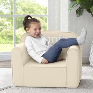 Delta Children Personalized Cozee Chair - Customize with Name – Foam Kids Chair for Ages 18 Months and Up, Oatmeal