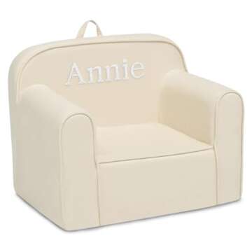 Delta Children Personalized Cozee Chair - Customize with Name – Foam Kids Chair for Ages 18 Months and Up, Oatmeal