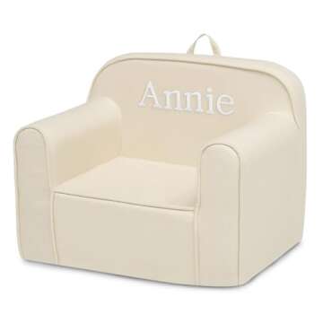 Delta Children Personalized Cozee Chair - Customize with Name – Foam Kids Chair for Ages 18 Months and Up, Oatmeal