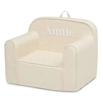 Delta Children Personalized Cozee Chair - Customize with Name – Foam Kids Chair for Ages 18 Months and Up, Oatmeal