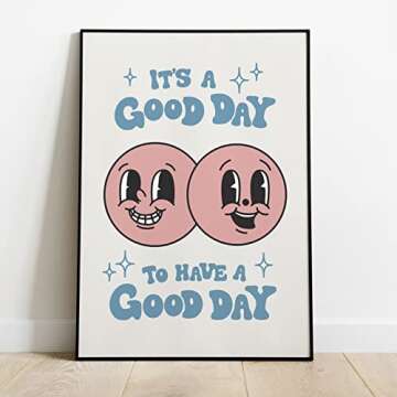It's A Good Day Retro Poster, Retro Happy Face Wall Art, 60s 70s Aesthetic Poster, Positive Quote Wall Art, Cute Room Decor, Cool Wall Decor