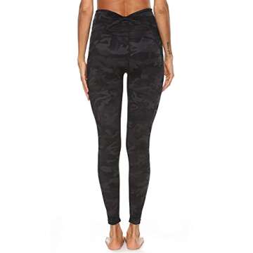 HERRLA High Waist Crossover Leggings with Pockets Athletic Tummy Control Workout Yoga Pants for Women Running (Camo,L)