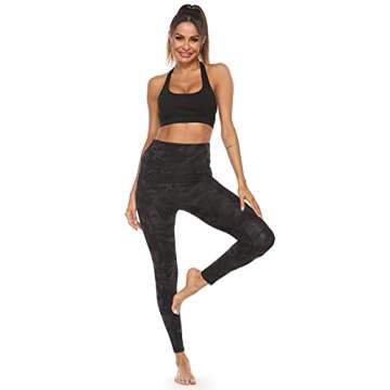 HERRLA High Waist Crossover Leggings with Pockets Athletic Tummy Control Workout Yoga Pants for Women Running (Camo,L)