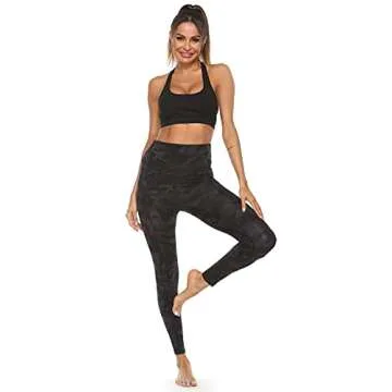 HERRLA High Waist Crossover Leggings with Pockets Athletic Tummy Control Workout Yoga Pants for Women Running (Camo,L)
