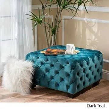 Stylish Christopher Knight Jaymee Velvet Ottoman in Dark Teal