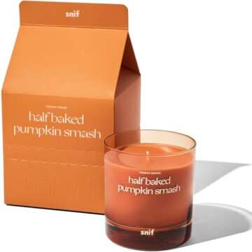 Half Baked Pumpkin Smash Scented Candle by Snif, Festive Fall Candle, 50+ Hours, 100% Cotton Fiber W...