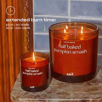 Half Baked Pumpkin Smash Scented Candle by Snif, Festive Fall Candle, 50+ Hours, 100% Cotton Fiber Wicks, Soy Wax Blend, Non-Toxic, Vegan, 8.5oz