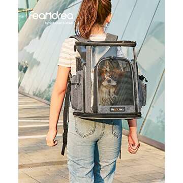 FEANDREA Dog Backpack, Pet Carrier Backpack for Small Dogs, Puppy, Cats, for Traveling, Hiking, Outdoors, Gray UPDC042G01