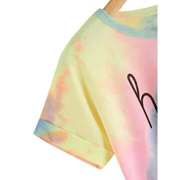 SweatyRocks Womens Tie Dye Letter Print Crop Top T Shirt,Muiticolor 1,Small =XS