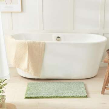 Douceur Sage Green Bathroom Rugs Non Slip, Luxury Thick Plush Shaggy Bath Mats for Bathroom Washable, Fluffy Absorbent Bath Rugs for Bathroom, Quick Dry Shower Mat Gifts, 24" x 16"