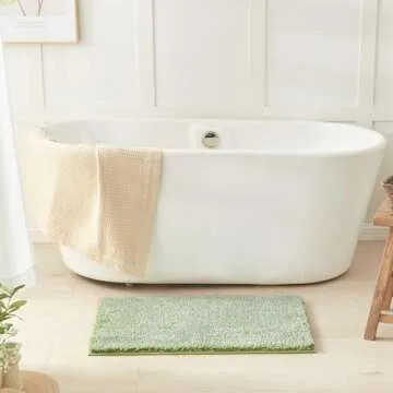 Douceur Sage Green Bathroom Rugs Non Slip, Luxury Thick Plush Shaggy Bath Mats for Bathroom Washable, Fluffy Absorbent Bath Rugs for Bathroom, Quick Dry Shower Mat Gifts, 24" x 16"