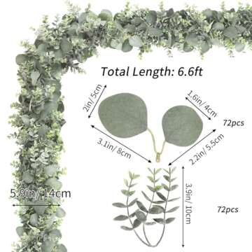 JPSOR 2pcs Artificial Eucalyptus Garland Total 13.2ft Greenery Garland Fake Eucalyptus Leaves for We...