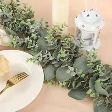 JPSOR 2pcs Artificial Eucalyptus Garland Total 13.2ft Greenery Garland Fake Eucalyptus Leaves for Wedding Arch Farmhouse Mantle Table Runner Centerpiece Home Party Decor