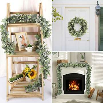 JPSOR 2pcs Artificial Eucalyptus Garland Total 13.2ft Greenery Garland Fake Eucalyptus Leaves for Wedding Arch Farmhouse Mantle Table Runner Centerpiece Home Party Decor