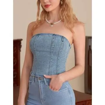 GORGLITTER Denim Corset Top Retro Stylish for Summer