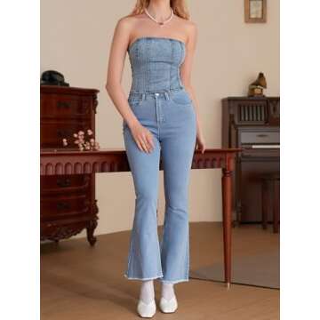 GORGLITTER Denim Corset Top Retro Stylish for Summer