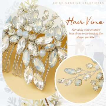 Catery Crystal Bridal Hair Comb Silver Rhinestones Wedding Hairpiece Sparkly Headpiece Bridesmaid Clips Accessories for Brides and Women (A Silver)