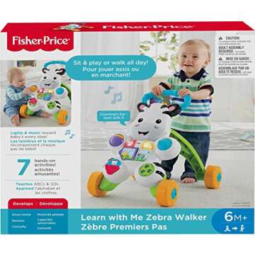 Fisher-Price Baby to Toddler Toy, Learn with Me Zebra Walker with Educational Music Lights & Activities for Infants Ages 6+ Months