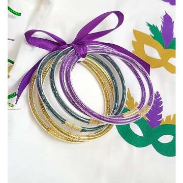 FAERLIIRY Mardi Gras Bangle Bracelets for Women Glitter Jelly Bangle Bracelets Budahgirl Bracelets L...