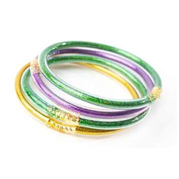 FAERLIIRY Mardi Gras Bangle Bracelets for Women Glitter Jelly Bangle Bracelets Budahgirl Bracelets Lightweight Cute Silicone Bracelets Mardi Gras Gifts (Mardi Gras-6PCS)