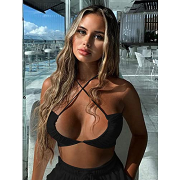 Stylish TOB Women's Criss Cross Bow Tie Crop Top