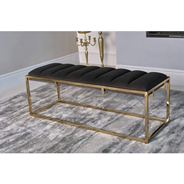 Elegant Dark Grey and Gold Upholstered Bench - Coaster