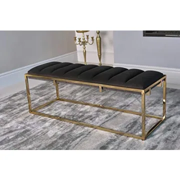 Elegant Dark Grey and Gold Upholstered Bench - Coaster