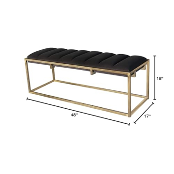 Elegant Dark Grey and Gold Upholstered Bench - Coaster