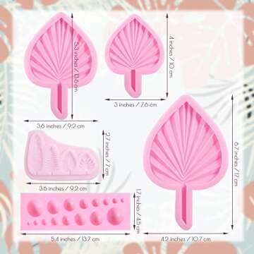 5 Pieces Fan Leaf Mold Palm Leaves Molds Pearl Sphere Boho Candy Molds Silicone Fondant Clay Mold for Crafts