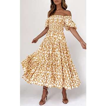 PRETTYGARDEN Women's Summer Casual Boho Dress Floral Print Ruffle Tiered Maxi Dress Puff Sleeve High...