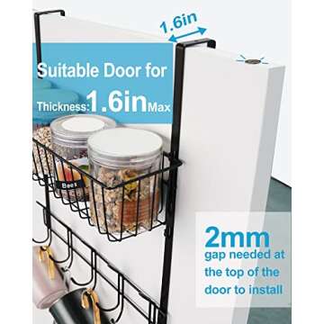 Rumara Over The Door Hanger Hooks, Behind Door Towel Rack, Organizer Hanger with 15 Racks and Basket for Barthroom, Bedroom Kitchen & Pantry, Back of Door Storage Shelf for Coat (1 Basket)