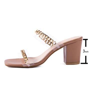 N.N.G Women Heel Sandals Chunky Clear Two Strap Block Square-Toe Comfortable Sandals Size 7.5