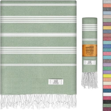 EPHESUS TOWELS Turkish Beach Towel - 38x70 inch Oversized - Sultan Design - Turkish Towel for Beach,...