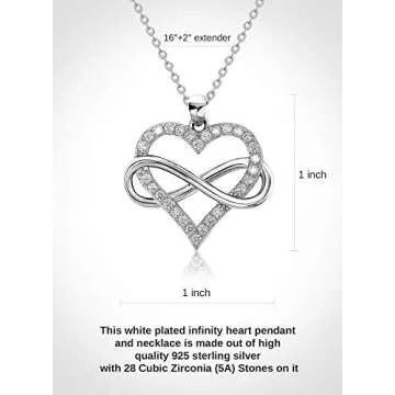 Exquisite Infinity Heart Necklace for Women Silver