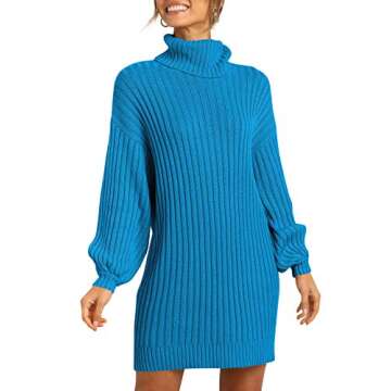 MILLCHIC Women Oversized Turtleneck Long Sleeve Sweater Dress Casual Loose Knit Pullover Tunic Sweater Dresses 24M0-hailan-M