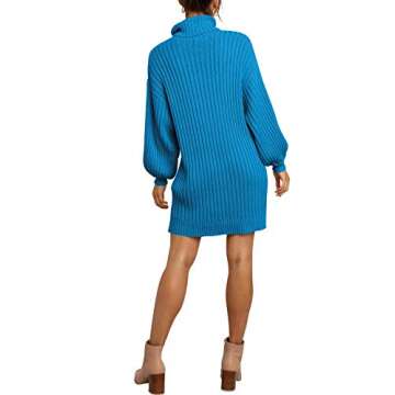MILLCHIC Women Oversized Turtleneck Long Sleeve Sweater Dress Casual Loose Knit Pullover Tunic Sweater Dresses 24M0-hailan-M