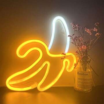 ENUOLI Banana Neon Signs Decorative Art for Party Banana Neon Light 11.4"x7.9" inch LED Neon Lights ...