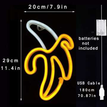 ENUOLI Banana Neon Signs Decorative Art for Party Banana Neon Light 11.4"x7.9" inch LED Neon Lights for Wall Decor,USB/Battery Powered Night Lamps Light Up Signs for Christmas,Birthday Party, Kids Gift Living Room,Home Decor