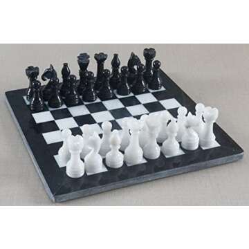 Radicaln Marble Chess Set 12 Inches Black and White Handmade Chess Game - 1 Chess Board & 32 Chess P...