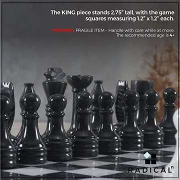 Radicaln Marble Chess Set 12 Inches Black and White Handmade Chess Game - 1 Chess Board & 32 Chess Pieces - Board Game for 2 Player Games - Chess Sets for Adults
