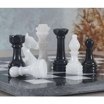 Radicaln Marble Chess Set 12 Inches Black and White Handmade Chess Game - 1 Chess Board & 32 Chess Pieces - Board Game for 2 Player Games - Chess Sets for Adults