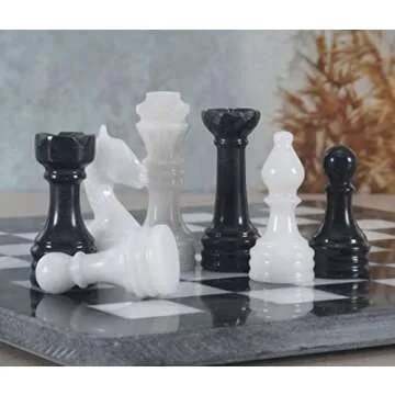 Radicaln Marble Chess Set 12 Inches Black and White Handmade Chess Game - 1 Chess Board & 32 Chess Pieces - Board Game for 2 Player Games - Chess Sets for Adults