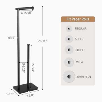 KES Freestanding Toilet Paper Holder with Reserve for Bathroom with Weighted Base, Modern Tissue Roll Holder Stand 29" H, SUS304 Stainless Steel Rustproof Matte Black, BPH286S1B-BK