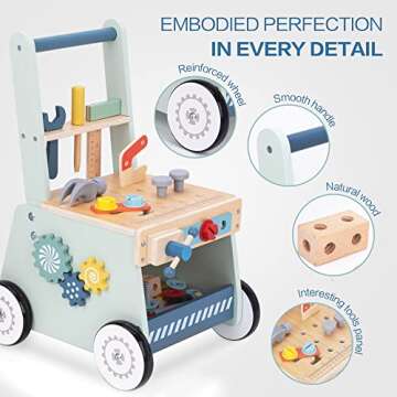 2-in-1 Baby Push Walker - Educational Wooden Toy for Toddlers