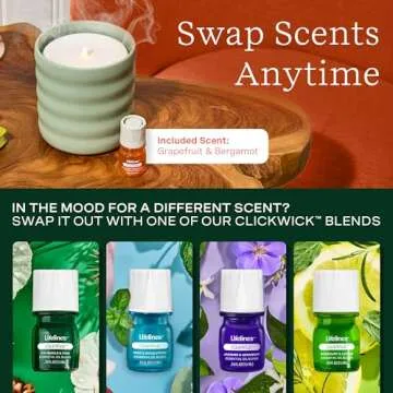 Lifelines Flameless Candle Aromatherapy Essential Oil Diffuser with ClickWick Essential Oil Blend - Cordless & Waterless Diffuser for Home - Scented Electric Candles Blow Out Flame - Green Bubble