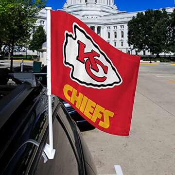 Rico Industries NFL Kansas City Chiefs - Arrowhead Car Flag with included Pole 16 x 19.5-"