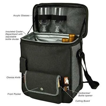 Picnic at Ascot Wine and Cheese Picnic Basket/Cooler with hardwood cutting Board, Cheese Knife and Corkscrew - Charcoal