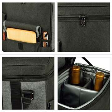 Picnic at Ascot Wine and Cheese Picnic Basket/Cooler with hardwood cutting Board, Cheese Knife and Corkscrew - Charcoal