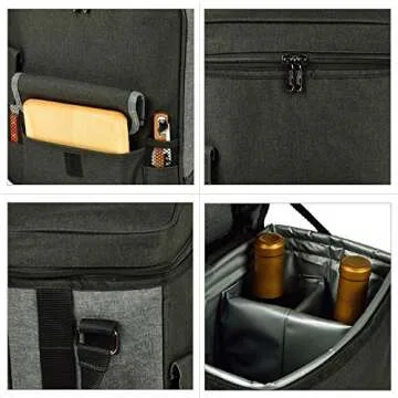 Picnic at Ascot Wine and Cheese Picnic Basket/Cooler with hardwood cutting Board, Cheese Knife and Corkscrew - Charcoal