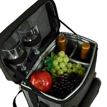 Picnic at Ascot Wine and Cheese Picnic Basket/Cooler with hardwood cutting Board, Cheese Knife and Corkscrew - Charcoal